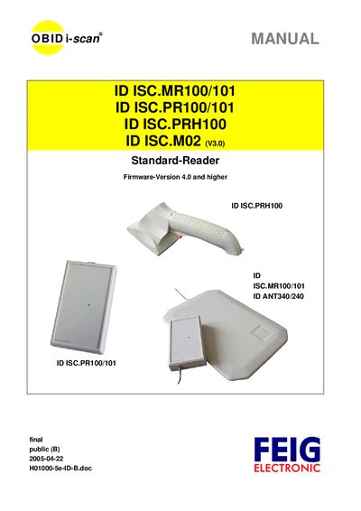 FEIG ID ISC.MR100/101, ID ISC.PR100/101, ID ISC.PRH100, ID ISC.M02 System Manual