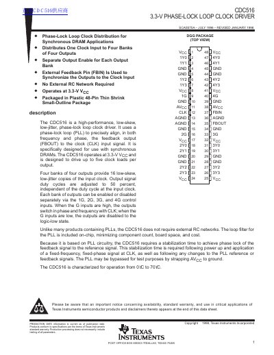 Texas Instruments CDC516 3.3-V Phase-Lock Loop Clock Driver Datasheet - cover page