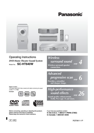 Panasonic SC-HT640W DVD Home Theater Sound System Operating Instructions - cover page