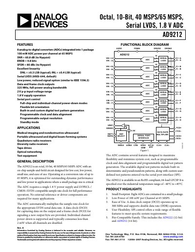Analog Devices AD9212 Datasheet - cover page