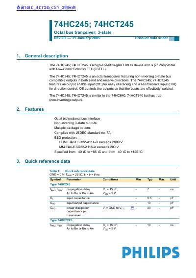 philips 74HC245 74HCT245 Octal bus tranceiver 3-state handbook