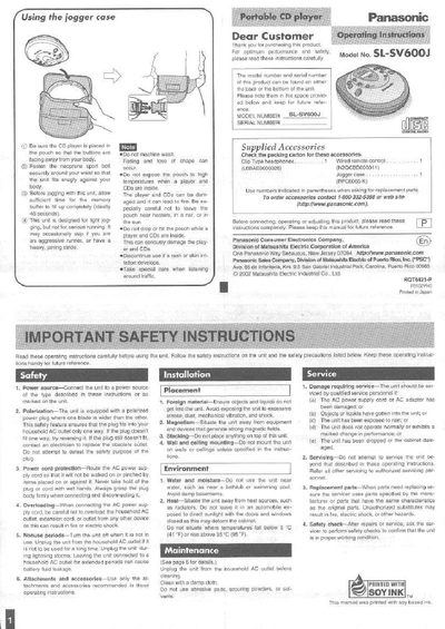 Panasonic SL-SV600J CD Player User Manual - cover page