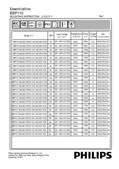Philips BBP110 Installation Guide - cover page