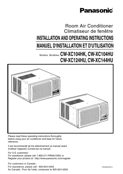 Panasonic CW-XC104HK/CW-XC104HU/CW-XC124HU/CW-XC144HU Installation and Operating Instructions - cover page
