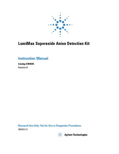 Agilent LumiMax Superoxide Anion Detection Kit Instruction Manual - cover page