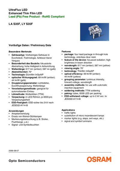 OSRAM LA S35F / LY S35F LED Datasheet - cover page