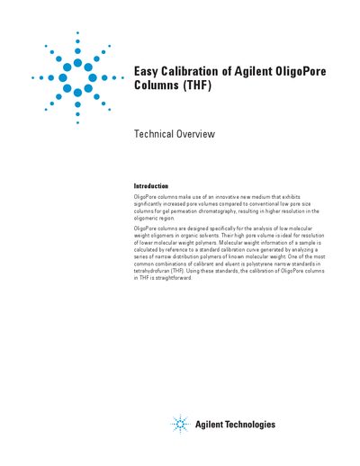 Agilent OligoPore Columns THF Calibration Technical Overview - cover page