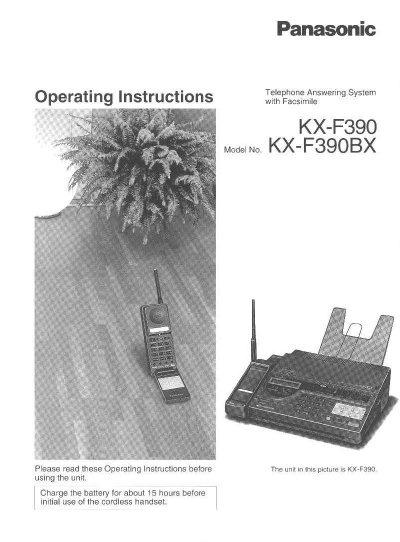 Panasonic KX-F390/KX-F390BX Operating Instructions - cover page