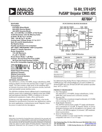 Analog Devices AD7664 Datasheet - cover page