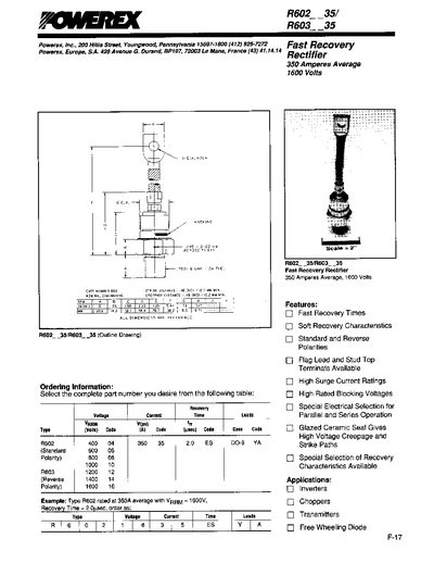 Powerex R602__35 Fast Recovery Rectifier Datasheet - cover page