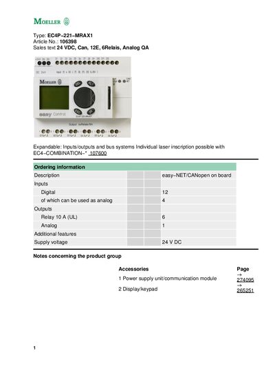 Moeller EC4P-221-MRAX1 Control Unit User Manual - cover page