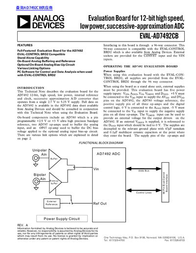 Analog Devices EVAL-AD7492CB Evaluation Board Technical Note - cover page