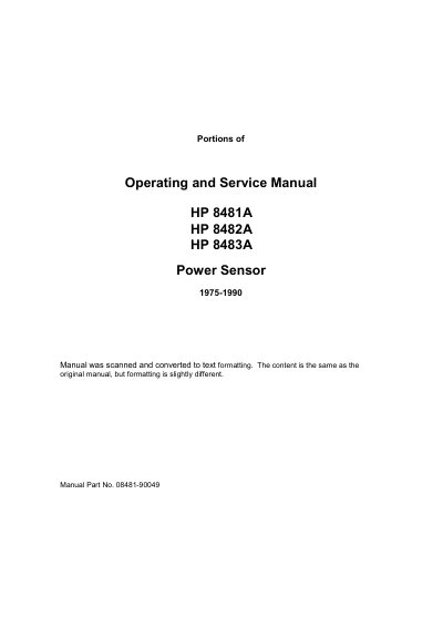 HP 8481A/8482A/8483A Power Sensor Operating and Service Manual - cover page