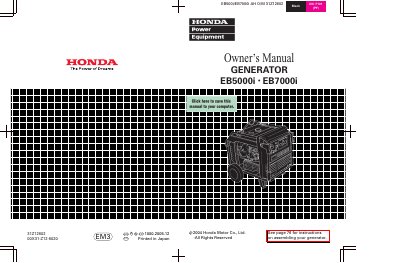 HONDA EB3000 EB4000 GENERATOR user manual - cover page