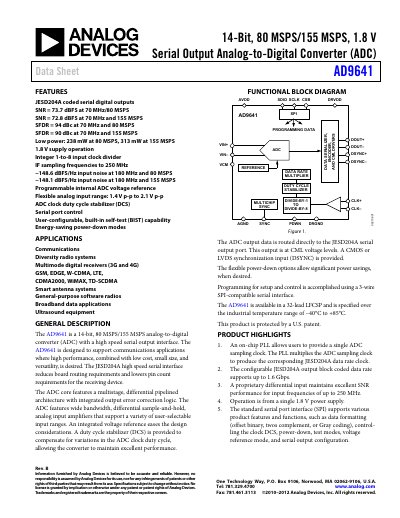 Analog Devices AD9641 14‑Bit 80/155 MSPS ADC Data Sheet
