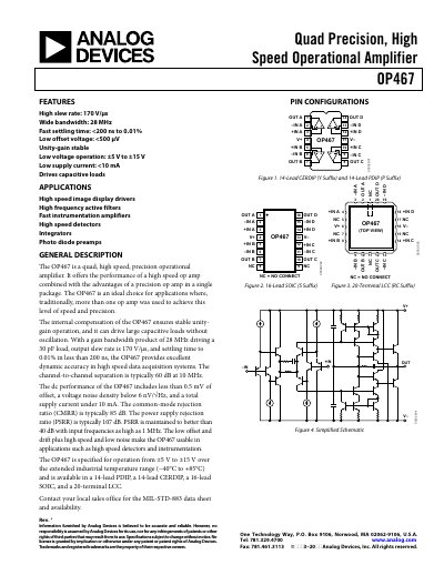 Analog Devices OP467 Quad Precision Operational Amplifier Handbook - cover page
