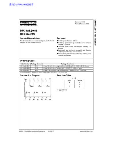 Fairchild Semiconductor DM74ALS04B Hex Inverter Datasheet - cover page