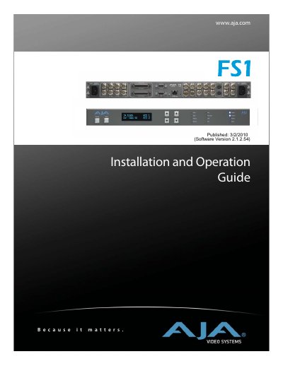 AJA FS1 Installation and Operation Guide - cover page