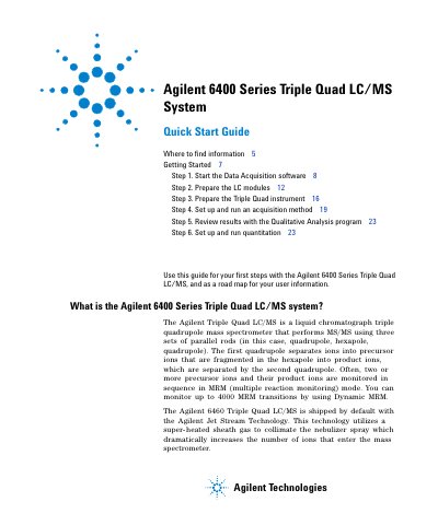Agilent 6400 Series Triple Quad LC/MS System Quick Start Guide - cover page