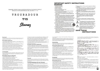 Ibanez T15 Amplifier User Manual - cover page