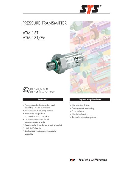 STS ATM.1ST Pressure Transmitter Datasheet - cover page