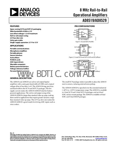 Analog Devices AD8519/AD8529 Datasheet - cover page