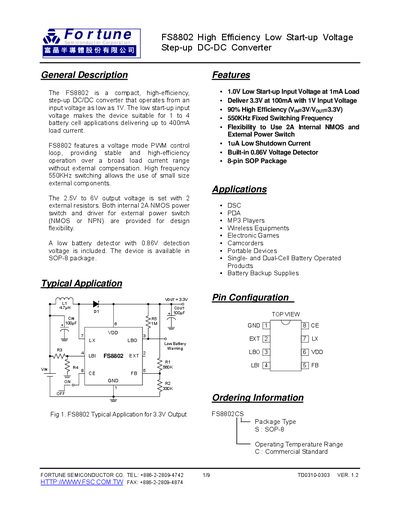 Fortune Semiconductor FS8802 Step-up DC-DC Converter Datasheet