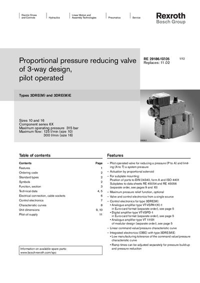 Rexroth Proportional pressure reducing valve of 3-way design pilot operatedManual - cover page