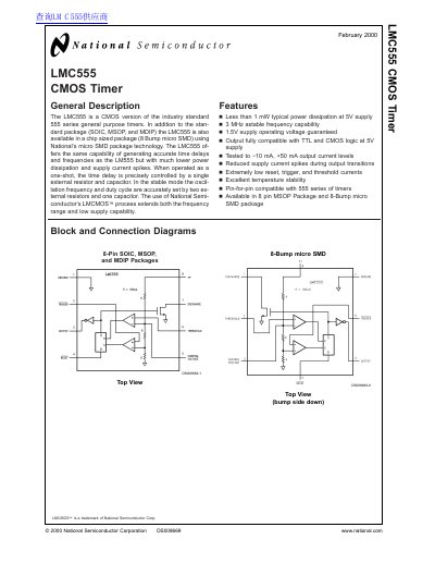 National Semiconductor LMC555 CMOS Timer Datasheet - cover page