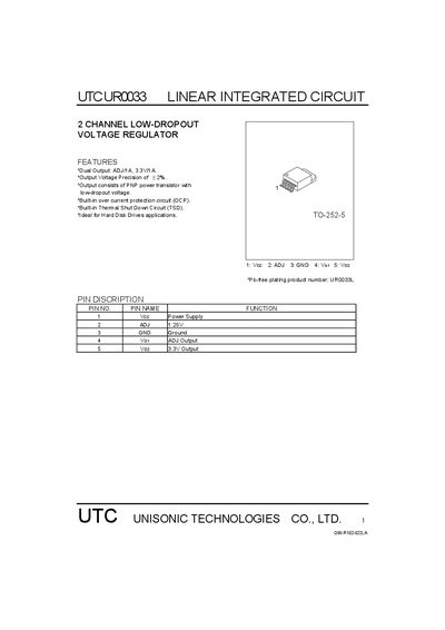 UTC UTC UR0033 LINEAR INTEGRATED CIRCUIT - cover page