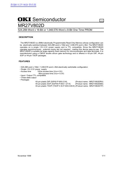 OKI MR27V802D One Time PROM Datasheet - cover page