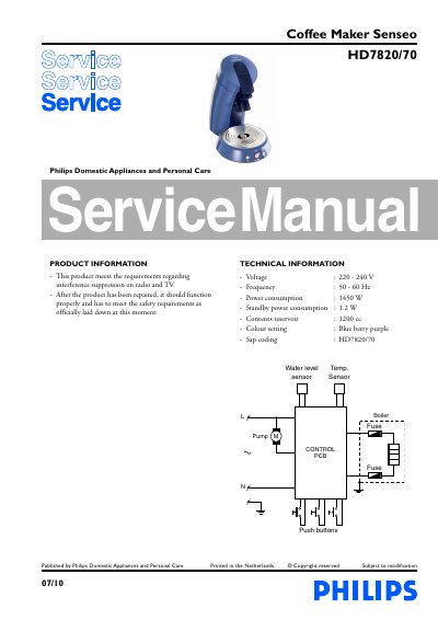 Philips HD7820/70 Service Manual - cover page