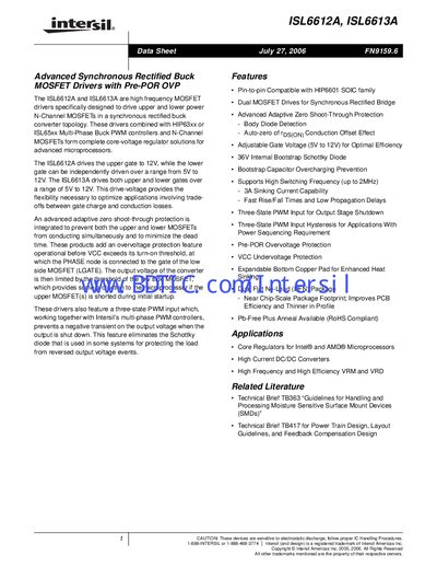 Intersil ISL6612A and ISL6613A Datasheet - cover page