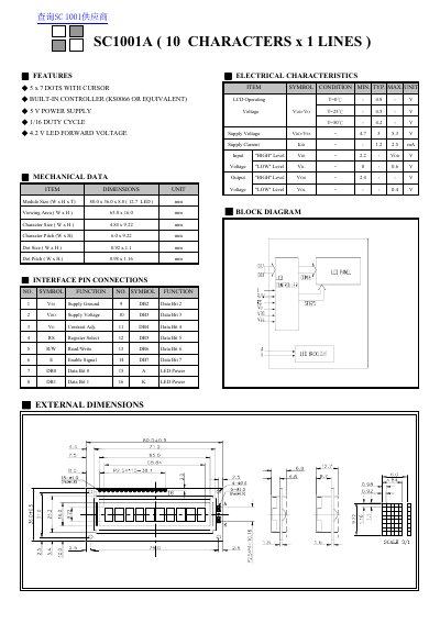 SC1001A 10 Characters x 1 Lines Module Datasheet - cover page