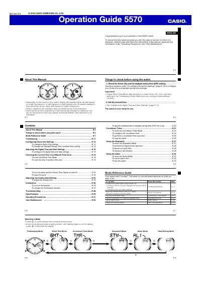 Casio 5570 Watch Operation Guide - cover page