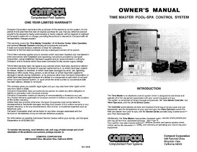 Compool Time Master Pool-Spa Control System Owner's Manual - cover page