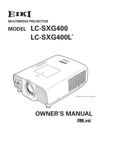 EIKI LC-SXG400/LC-SXG400L Multimedia Projector Owner's Manual - cover page