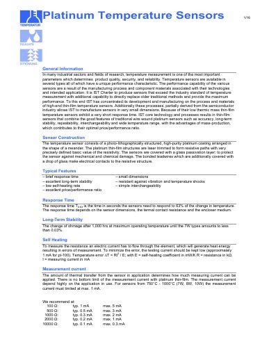 IST SMD 0805/1206 Platinum/Nickel Thin-Film Chip Sensor Handbook - cover page