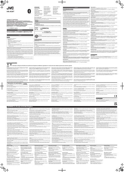 JVCKENWOOD Headphones Safety and Disposal Leaflet - cover page