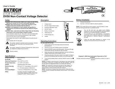 EXTECH EX613 DV50 Non-Contact Voltage Detector User Guide