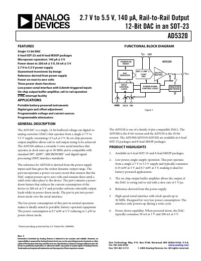Analog Devices AD5320 12‑Bit DAC Datasheet Rev C - cover page