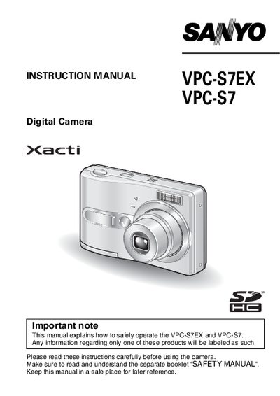 Sanyo VPC-S7EX Instruction Manual - cover page