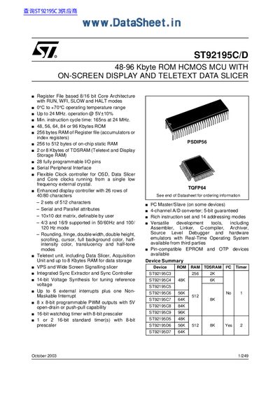 STMicroelectronics ST92195C/D Datasheet - cover page