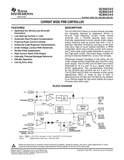 TEXAS INSTRUMENTS UC1842/3/4/5 UC2842/3/4/5 UC3842/3/4/5 CURRENT MODE PWM CONTROLLERhandbook - cover page