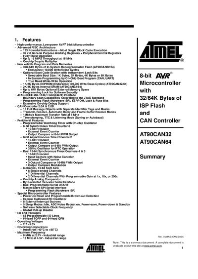 ATMEL AT90CAN32 AT90CAN64 handbook