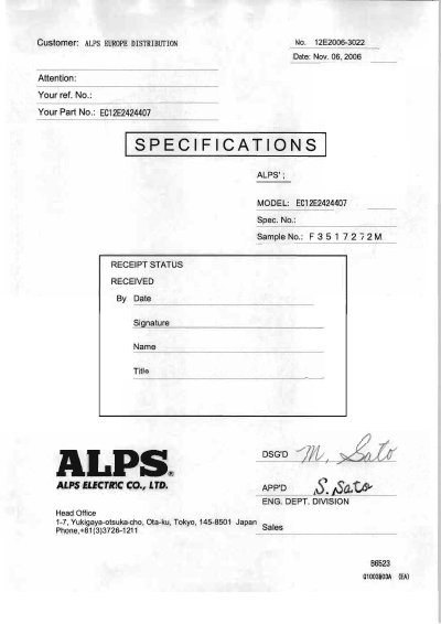 Alps EC12E2424407 Rotary Encoder Datasheet - cover page