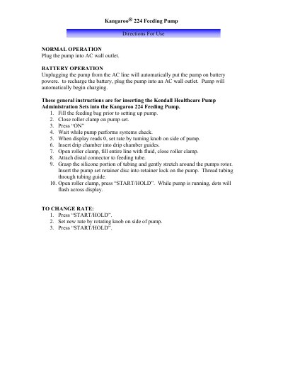 Kangaroo 224 Feeding Pump User Manual - cover page