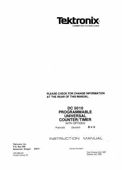 Tektronix DC 5010 Programmable Universal Counter/Timer Instruction Manual cover