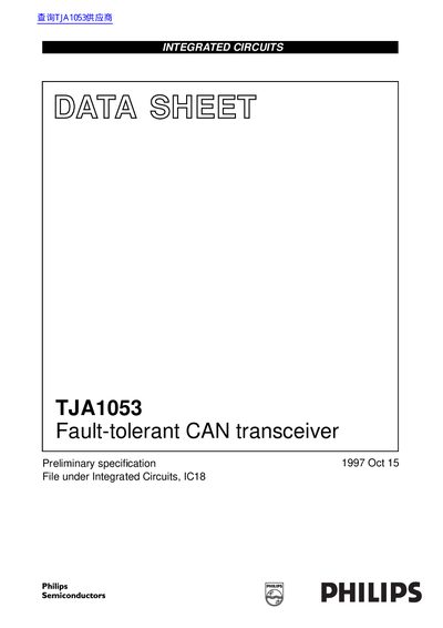 Philips TJA1053 Fault-tolerant CAN Transceiver Data Sheet
