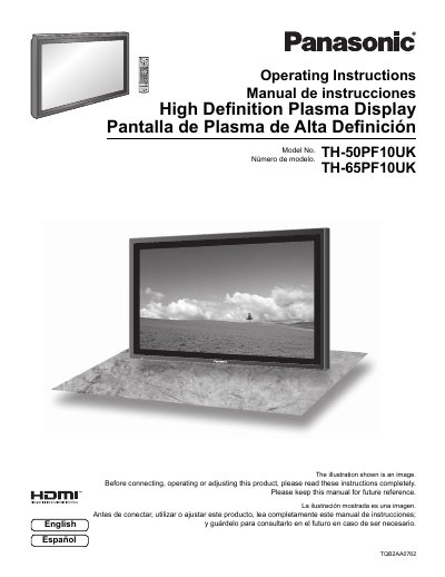 Panasonic TH-50PF10UK/TH-65PF10UK Plasma Display Operating Instructions - cover page